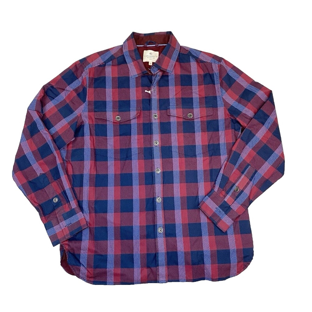 CON.STRUCT Mens Size L Red & Blue Plaid Checkered Shirt Jacket Lined Pockets NWT